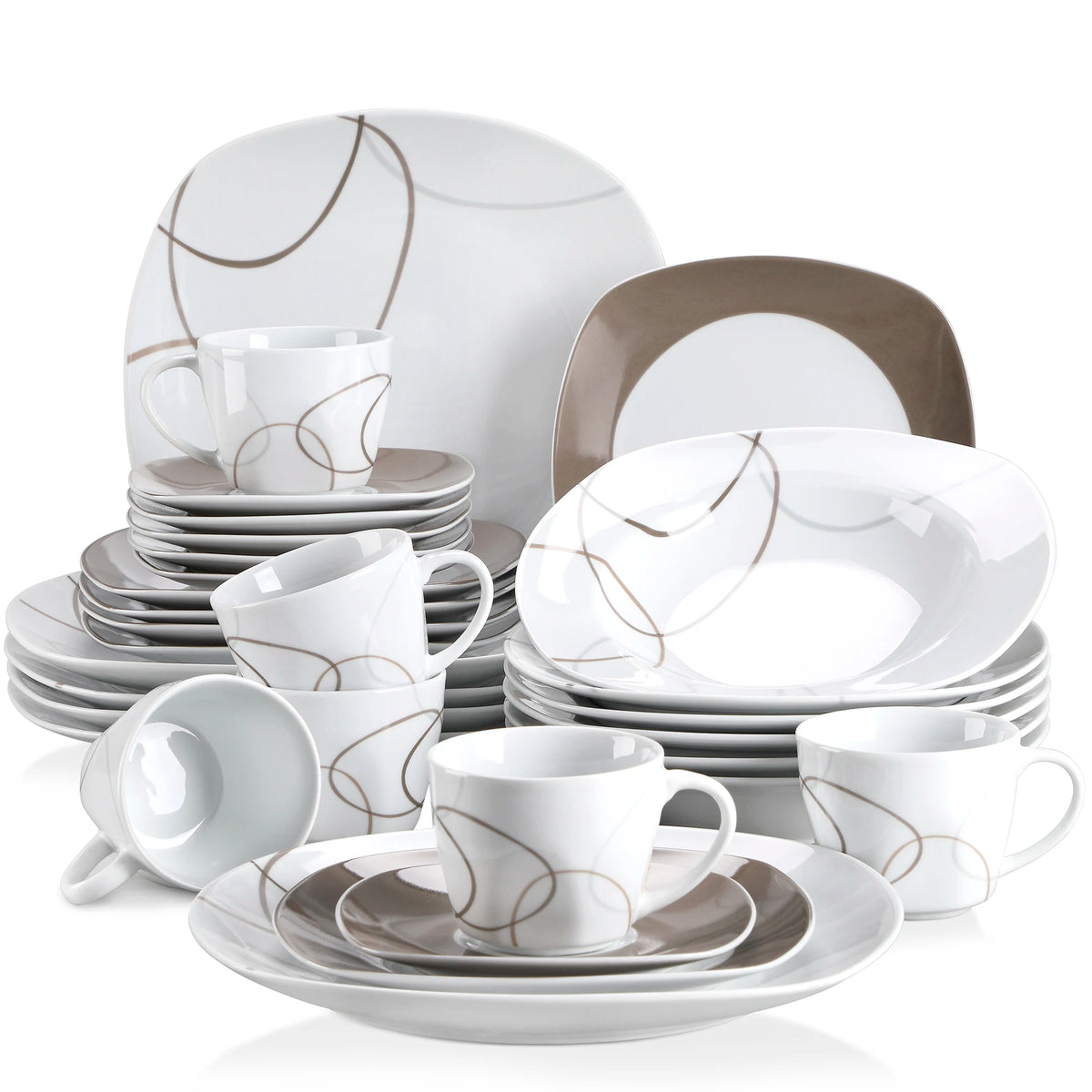 Malacasa 30Pc Porcelain Ceramic Dinner Set With Cups And Saucers
