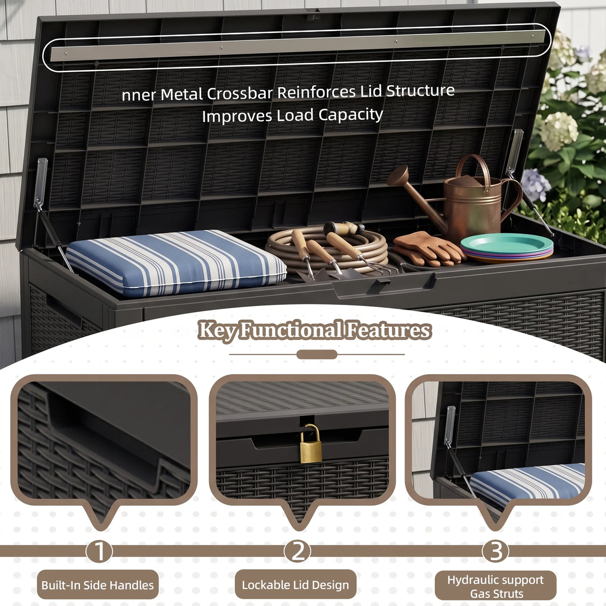 Outdoor Resin Rattan Waterproof Storage Deck Box With Lid