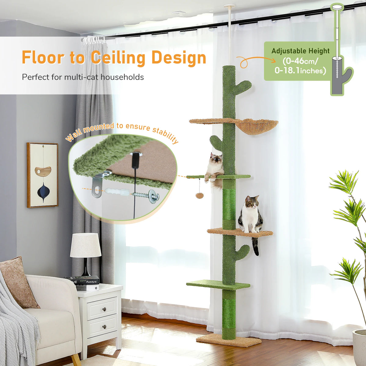 PAWZ Road 5-Tier Cactus Cat Tower Climbing Tree With Hammock