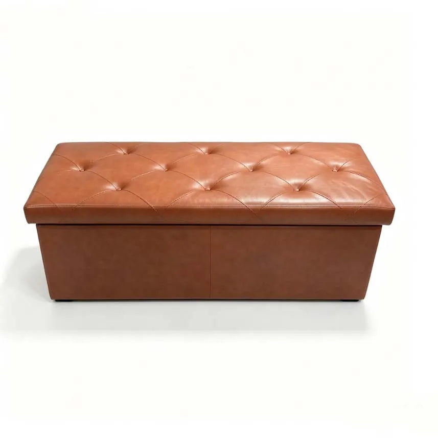 Tufted PU Leather Storage Ottoman Bench With Hidden Compartment