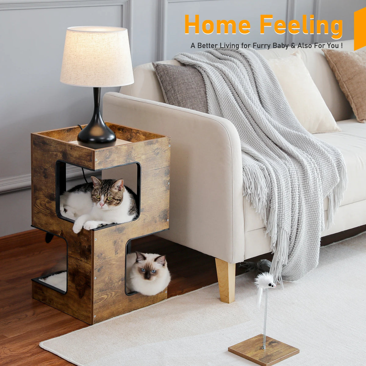 PAWZ Road Modern Wood Cat Condo Removable Mats Scratching Pad