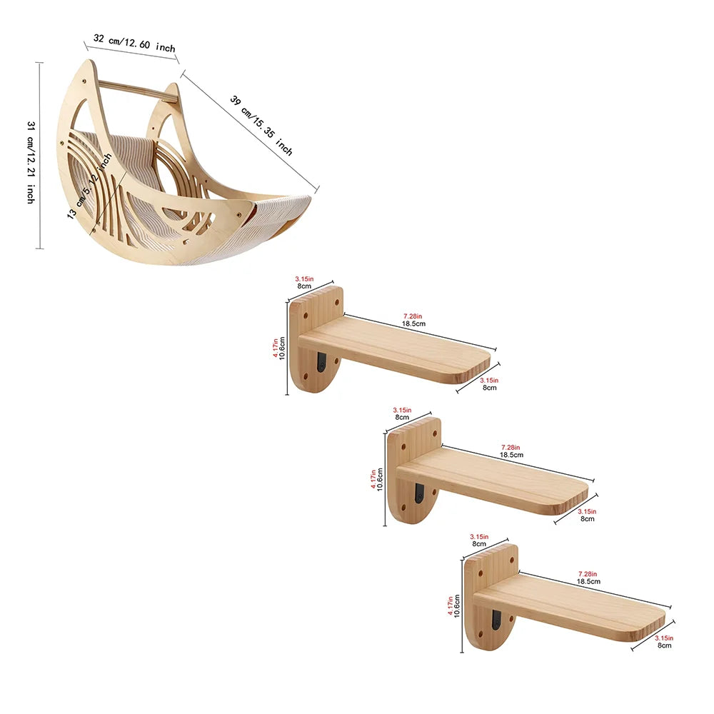 CWV Wall Mounted Cat Shelves Moon Hammock And Star Perches