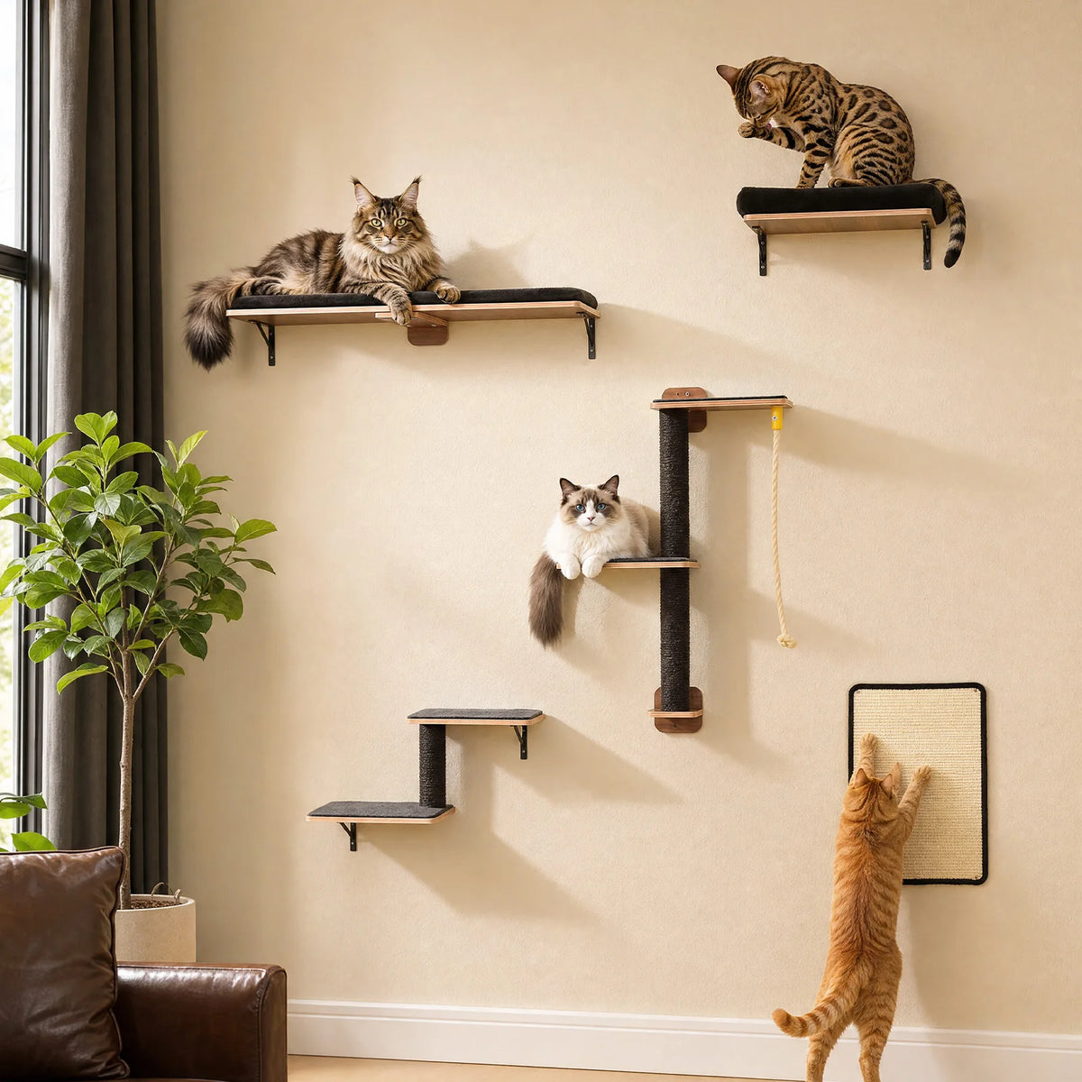 Pawz Road 5 Tier Wooden Wall Mounted Cat Climbing Shelf
