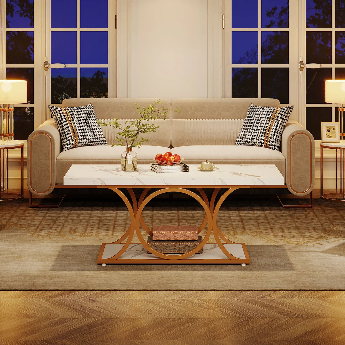 Tribesigns Modern Rectangle Coffee Table With Two Tier Shelving