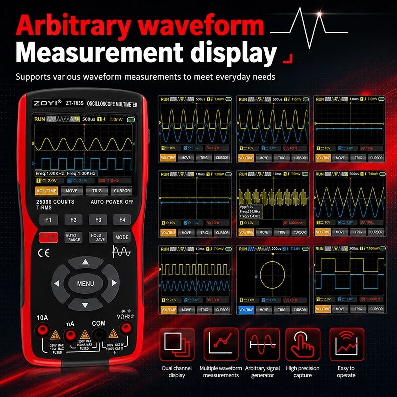 Zoyi ZT-703S 50MHz Dual Channel Oscilloscope Multimeter Signal Generator