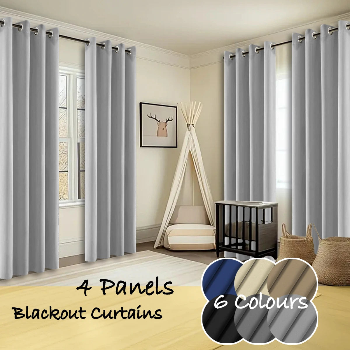 4 Panels Thermal Blackout Curtains Room Darkening Ring Top
