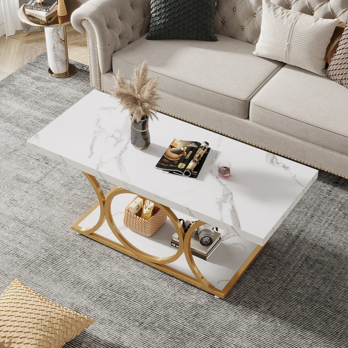 Tribesigns Modern Rectangle Coffee Table With Two Tier Shelving
