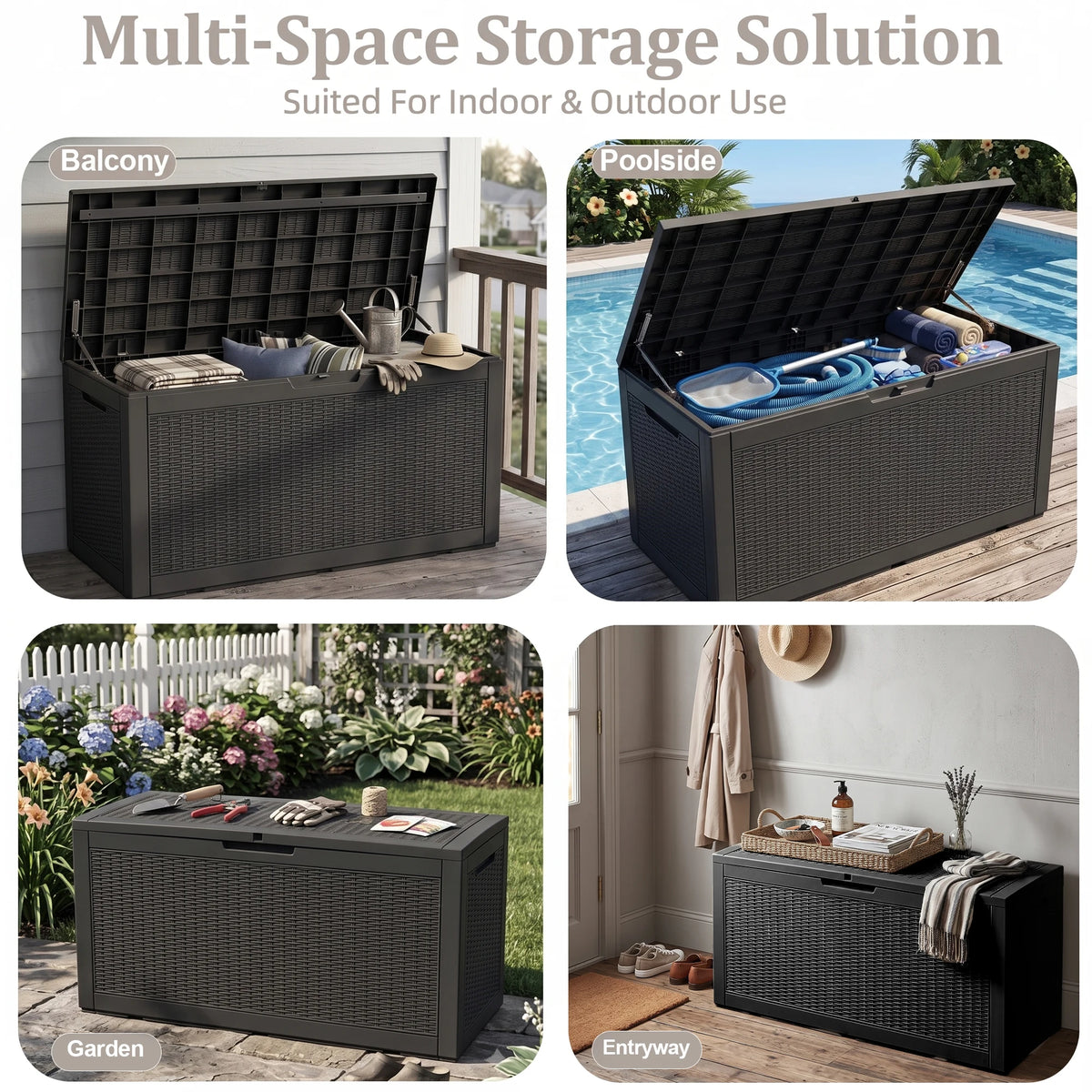 Outdoor Resin Rattan Waterproof Storage Deck Box With Lid