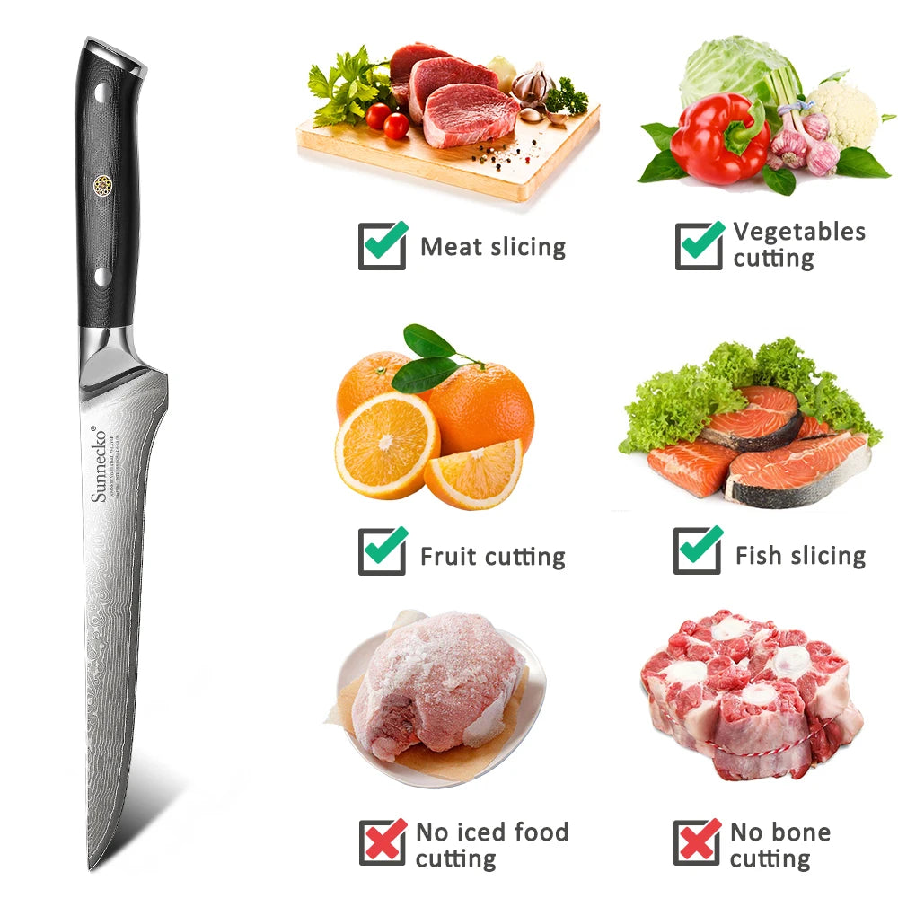 Sunnecko VG10 Damascus Steel Boning Fillet Kitchen Knife