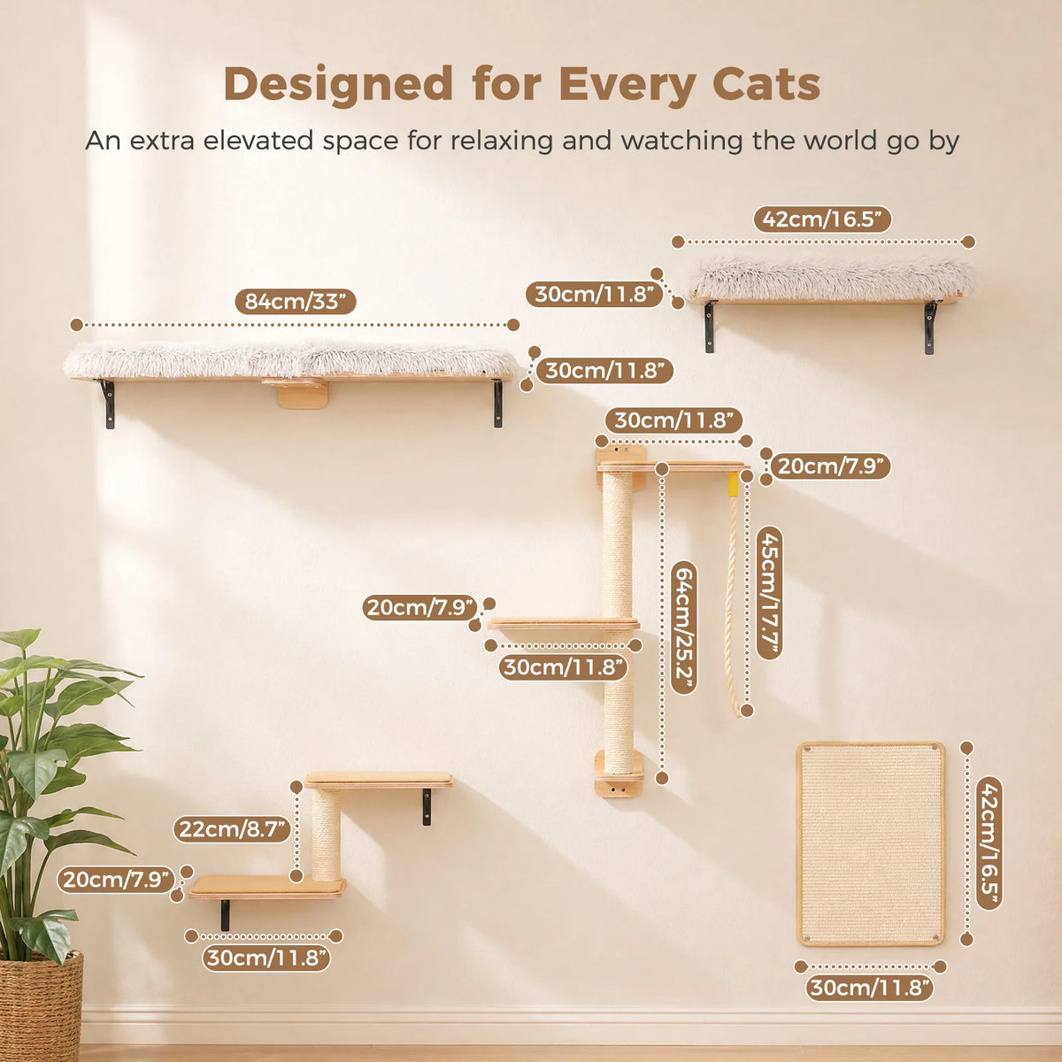 Pawz Road 5 Tier Wooden Wall Mounted Cat Climbing Shelf