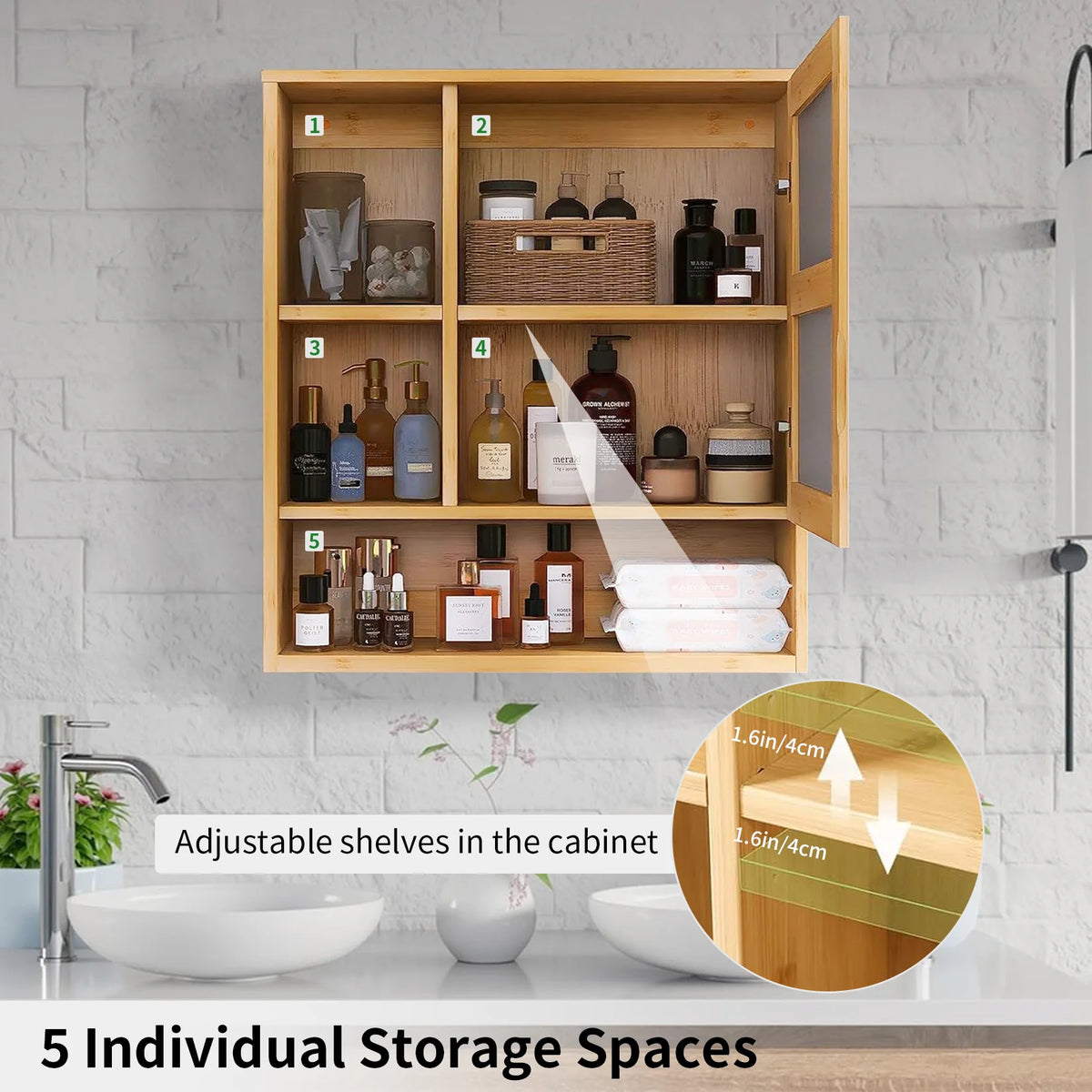 Bamboo Wall Mounted Medicine Cabinet With Mirror Storage