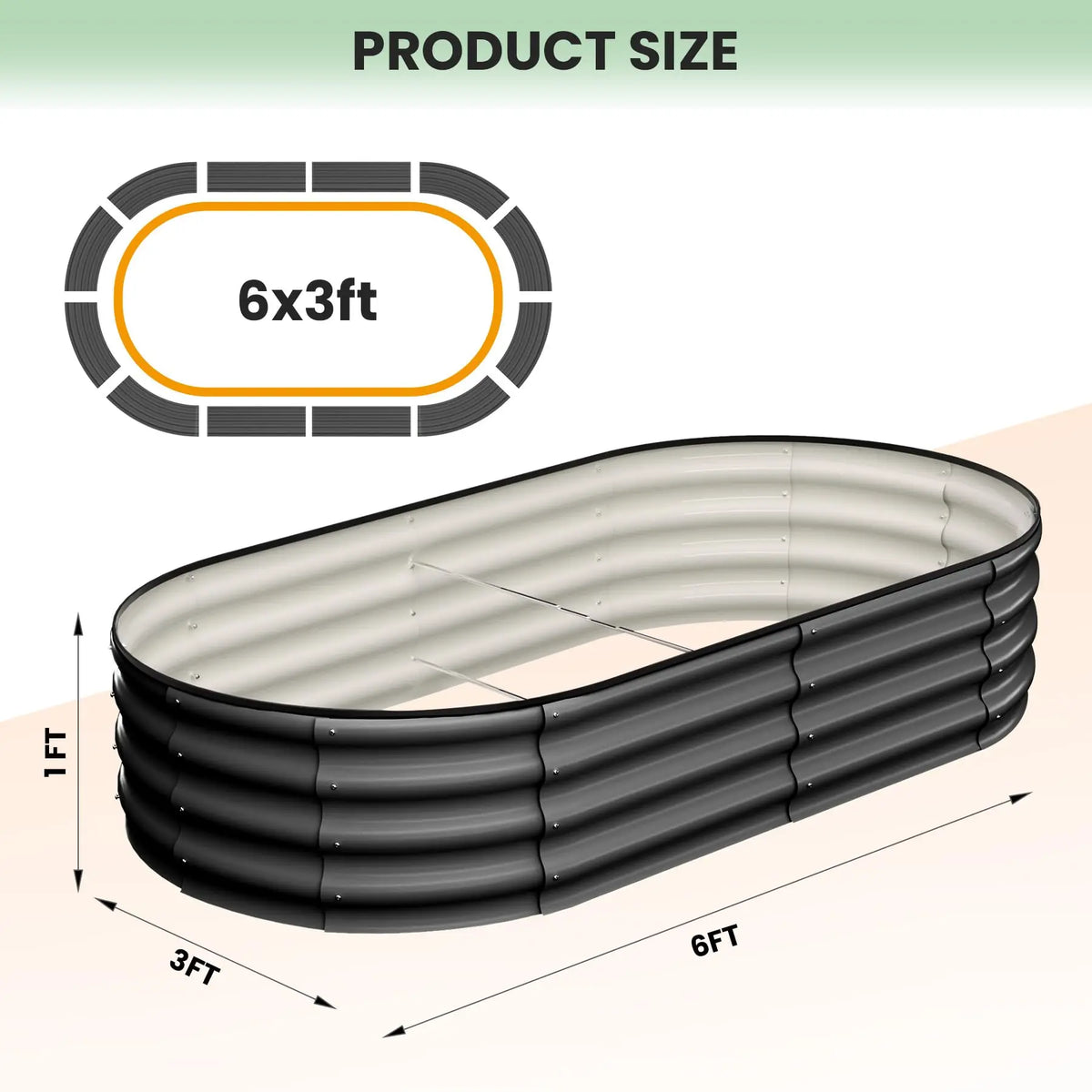 HiMISS 2 Pack Galvanized Steel Oval Raised Garden Bed Planters
