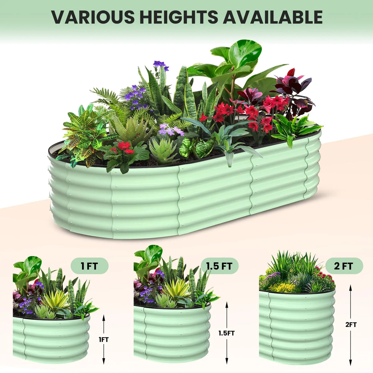 HiMISS 2 Pack Galvanized Steel Oval Raised Garden Bed Planters