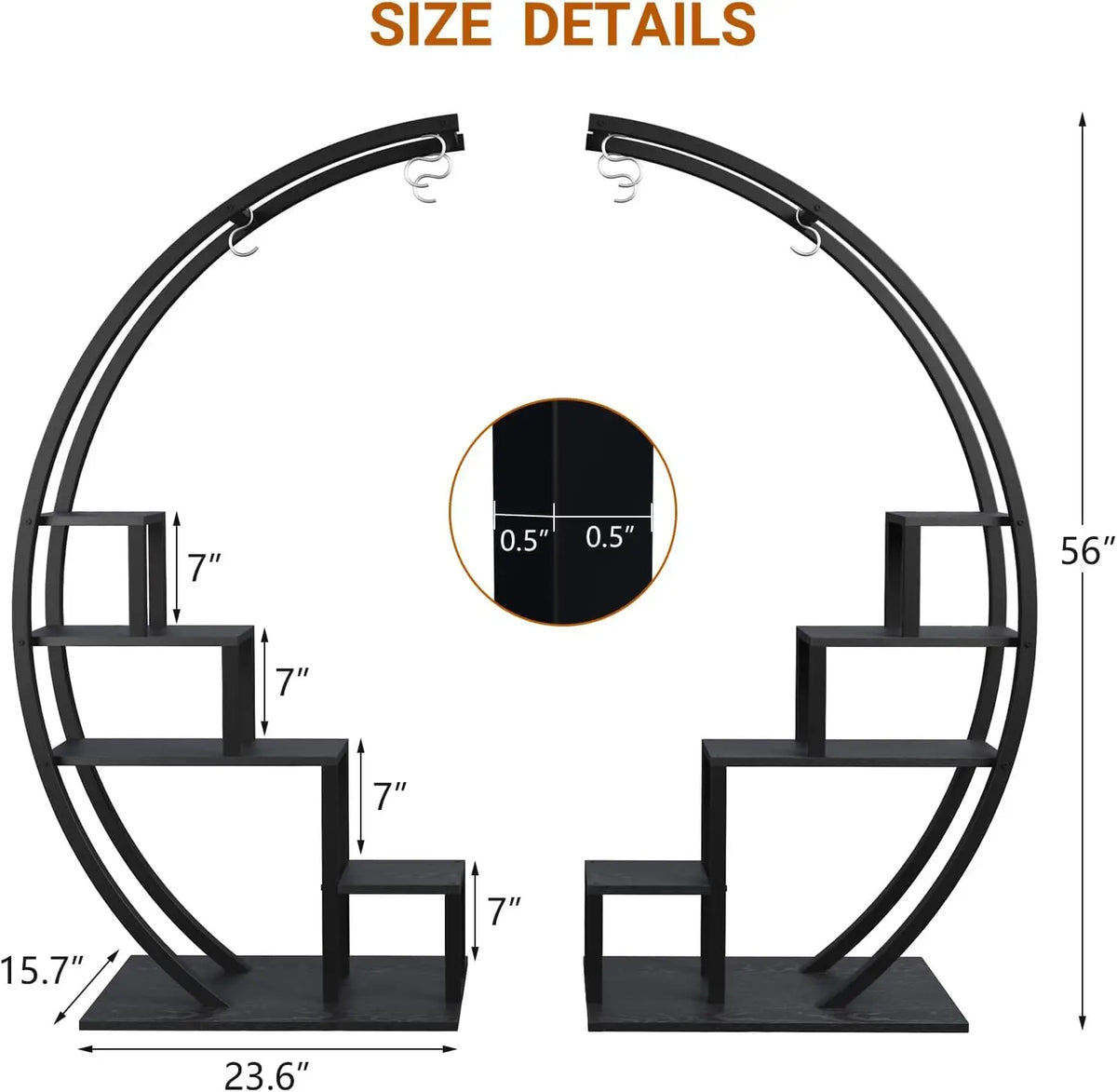 Twister.CK 2 Pack 5 Tier Half Moon Metal Plant Stand