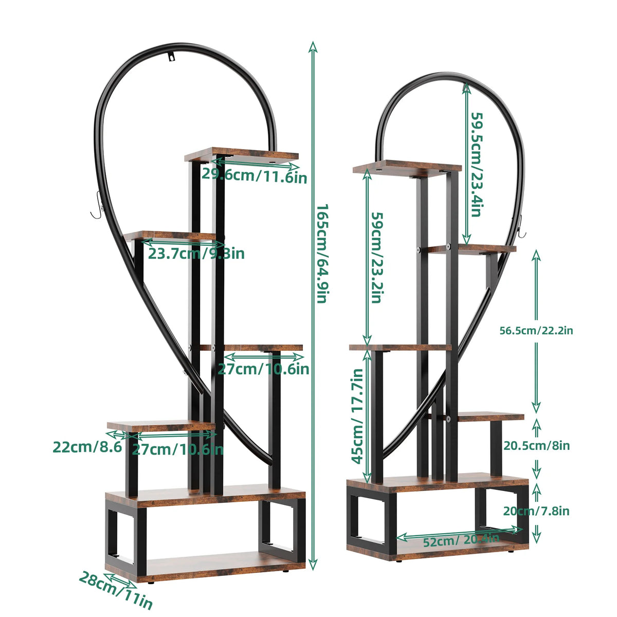 Half Heart Metal Plant Stand Rack With Six Tier Shelves