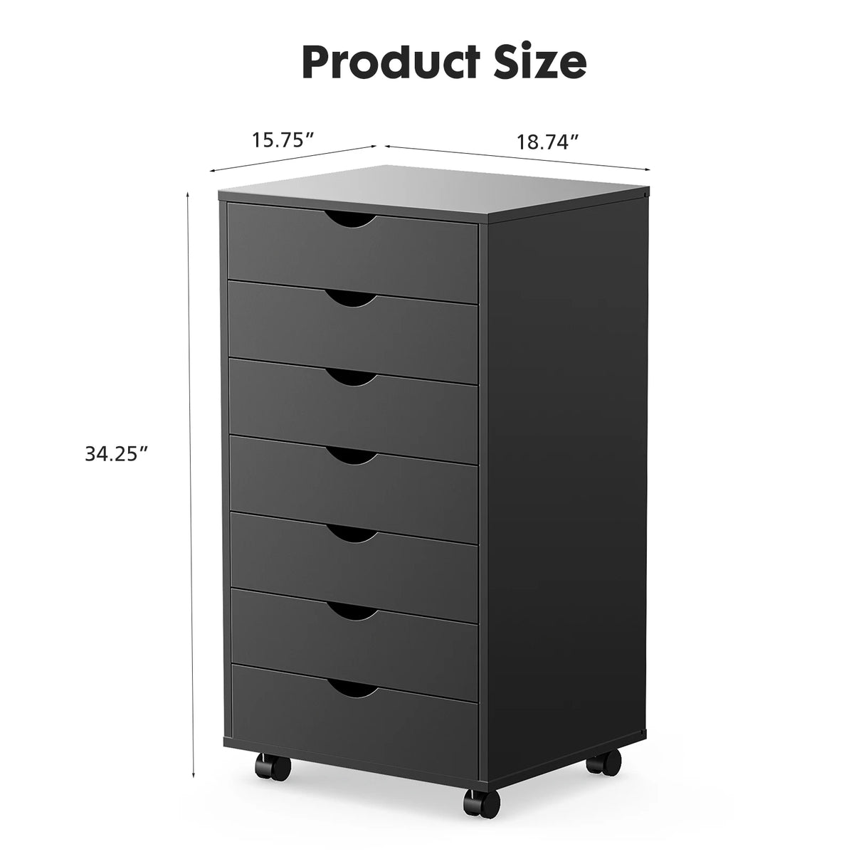 JHK 7 Drawer Wooden Mobile Filing Cabinet Desk Organizer Nightstand