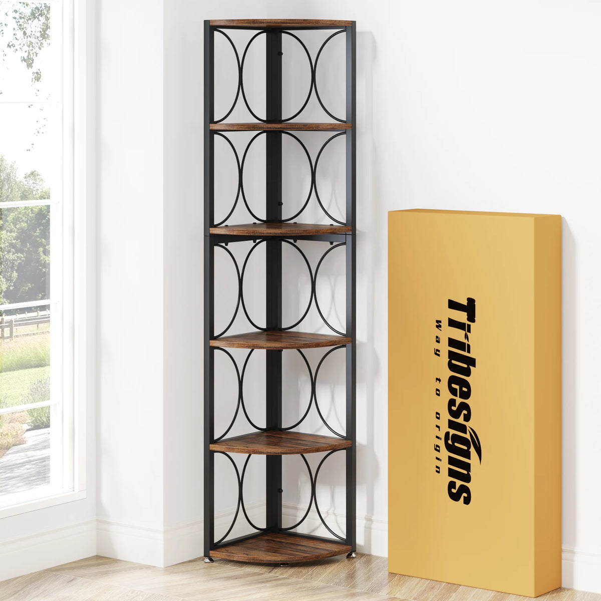 Tribesigns 6 Tier Corner Bookshelf Storage Rack Living Room
