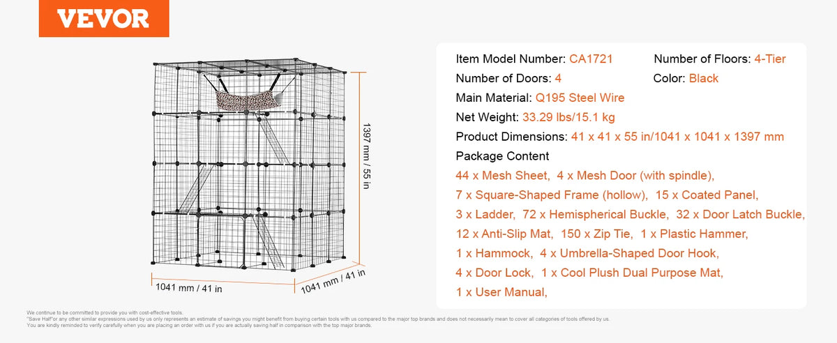 SucceBuy Multi Tier Metal Cat Cage With Hammock And Ramp