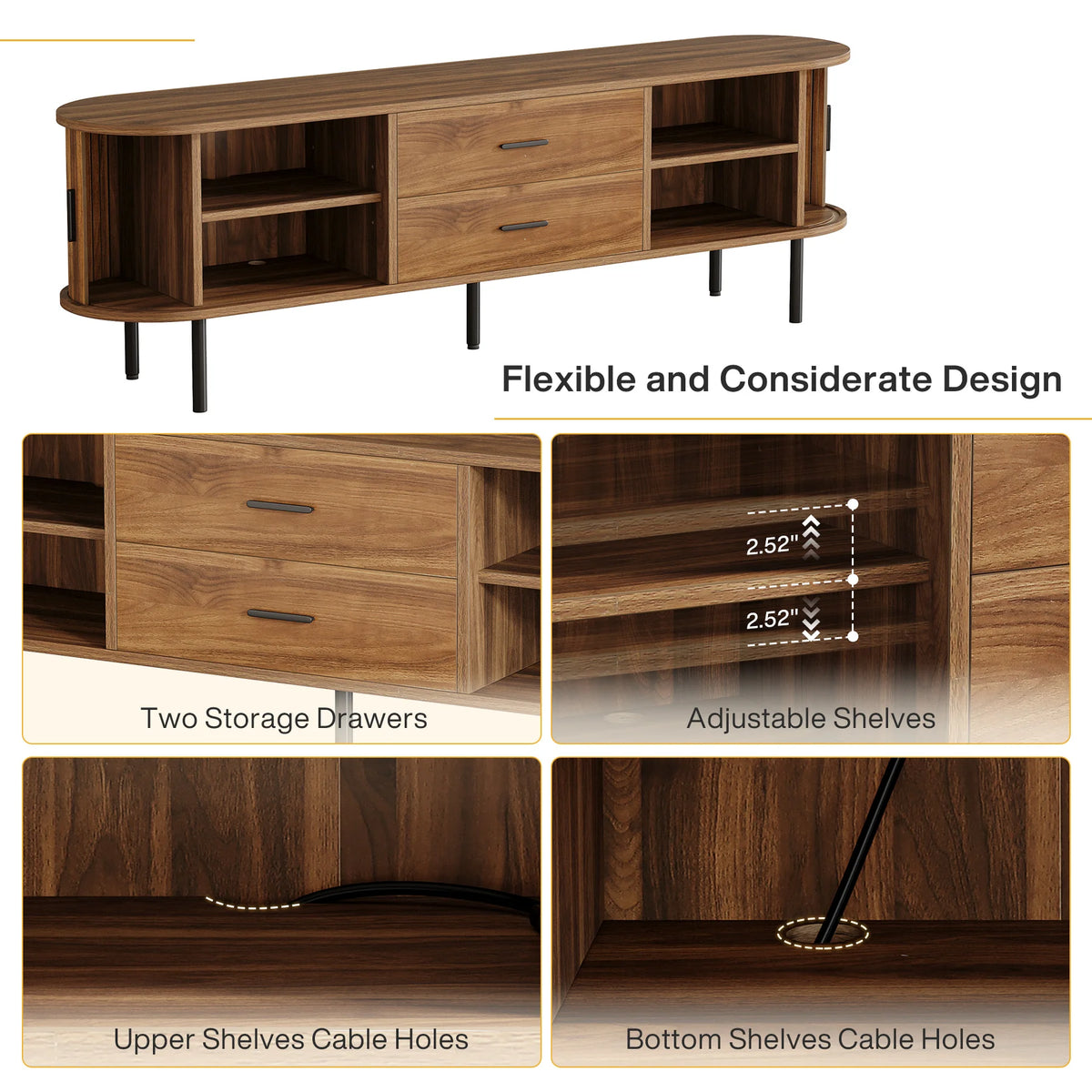 Tribesigns Mid Century Modern TV Stand With Sliding Doors
