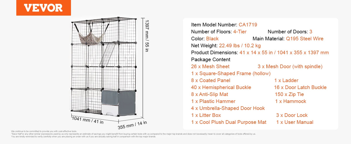 SucceBuy Multi Tier Metal Cat Cage With Hammock And Ramp