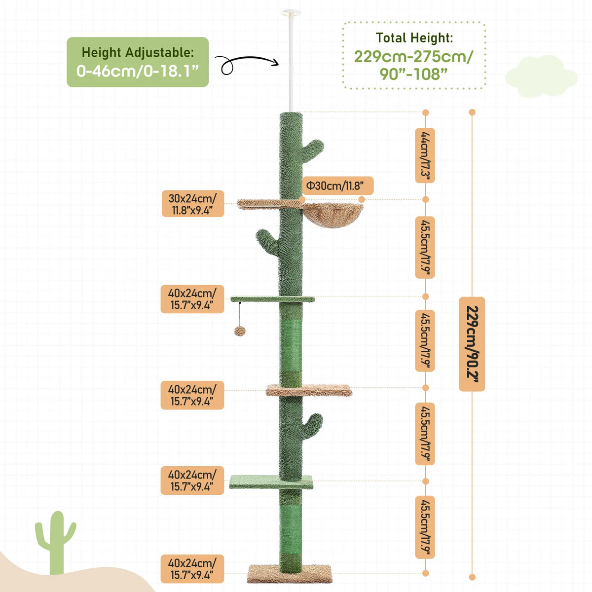 PAWZ Road 5-Tier Cactus Cat Tower Climbing Tree With Hammock