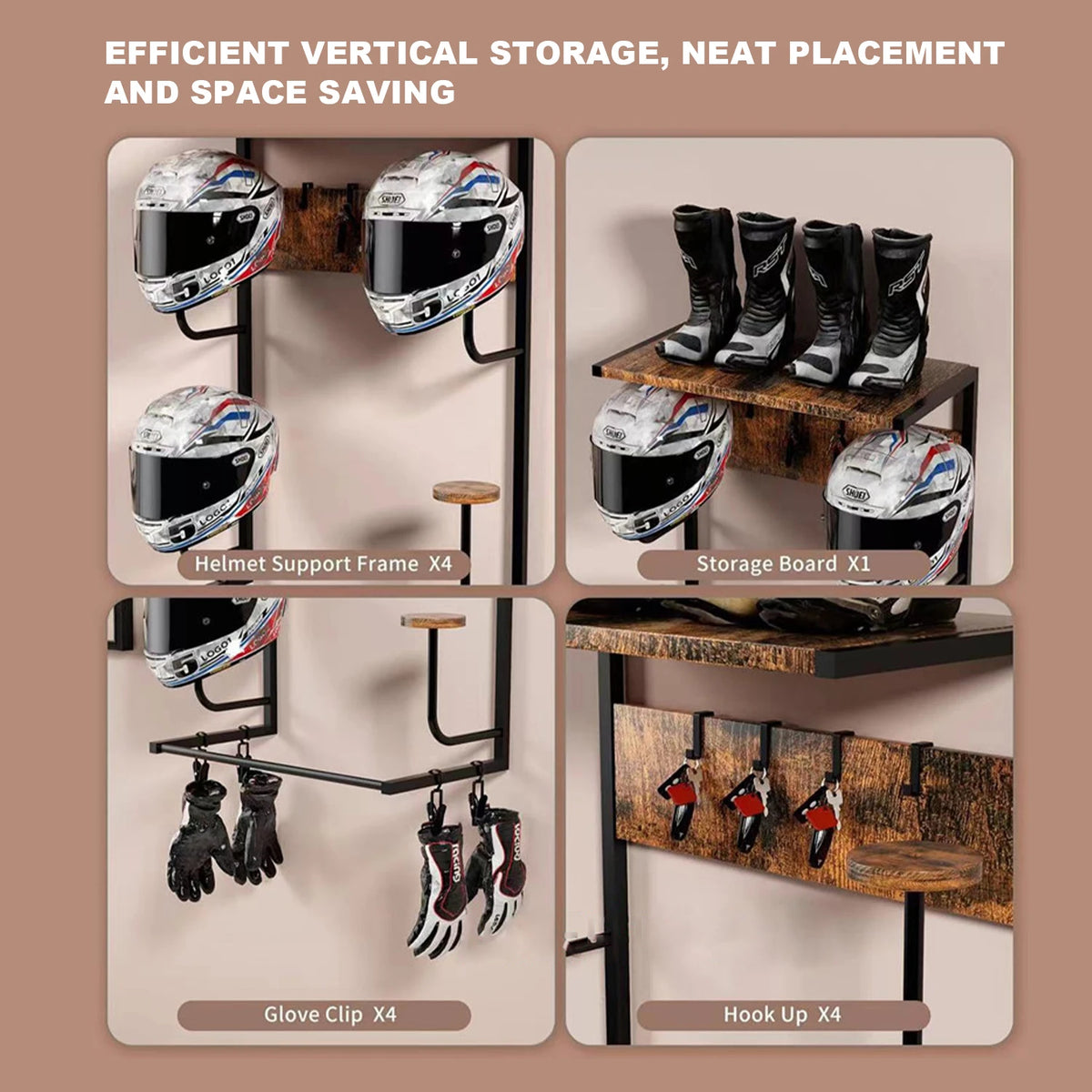 HiMISS Wall Mounted Motorcycle Helmet And Gear Storage Rack