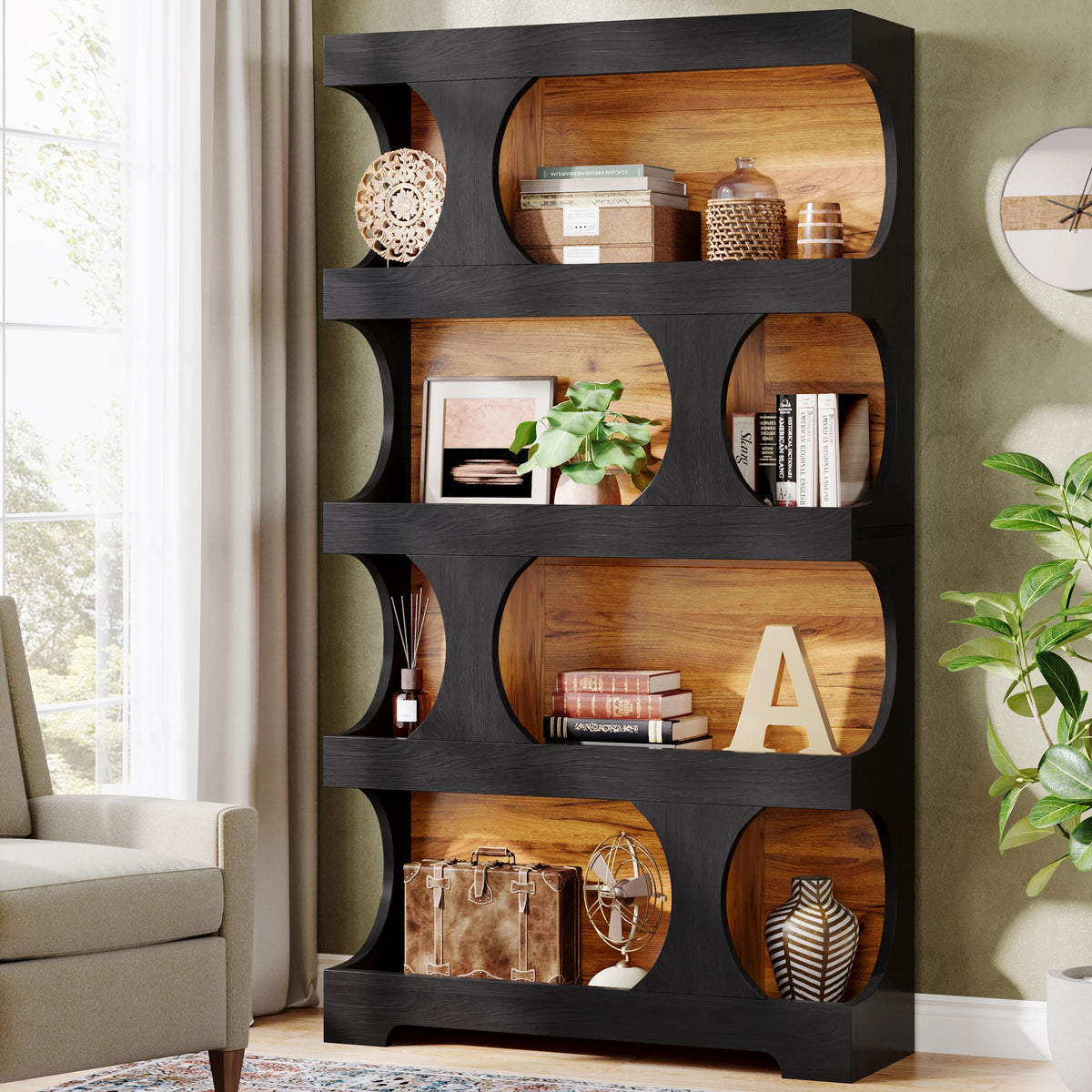Tribesigns Modern S Shaped Bookcase With Four Tier Decorative Shelves