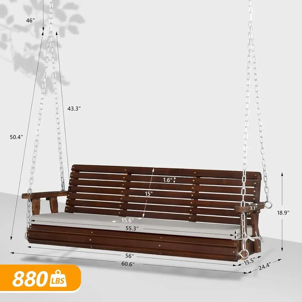 Heavy Duty Outdoor Porch Swing with Cushions Garden Pool Deck
