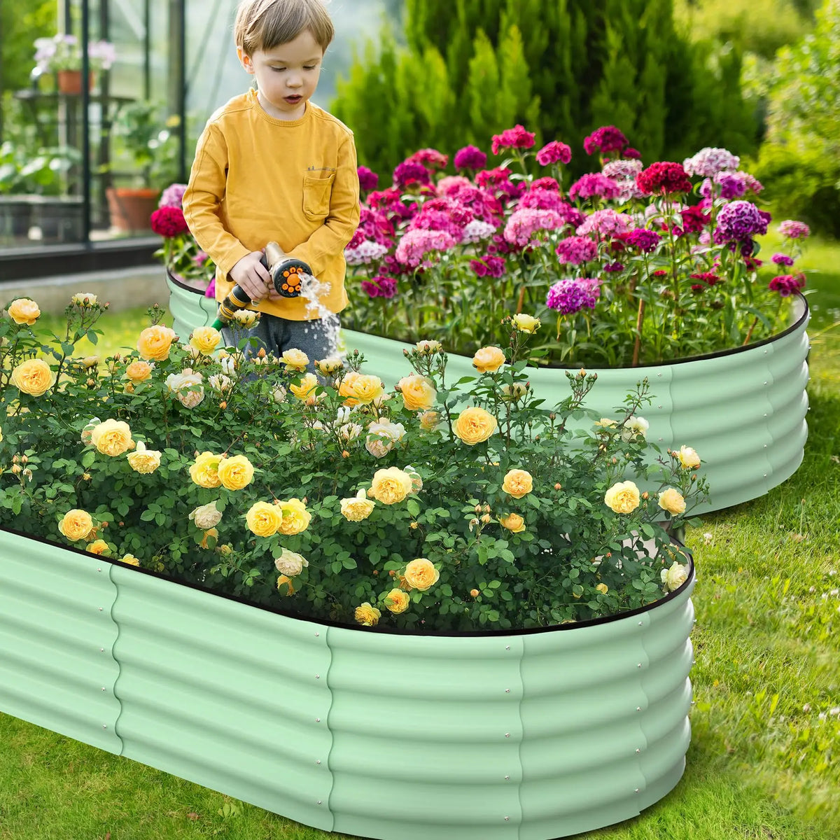 HiMISS 2 Pack Galvanized Steel Oval Raised Garden Bed Planters