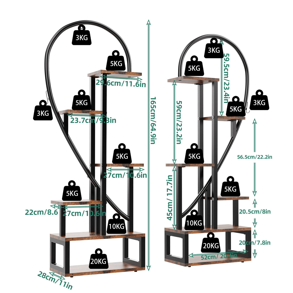 Half Heart Metal Plant Stand Rack With Six Tier Shelves