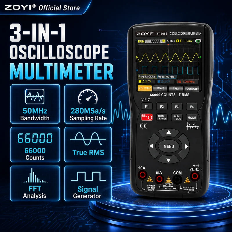 ZOYI Dual Channel 50MHz Handheld Oscilloscope Multimeter