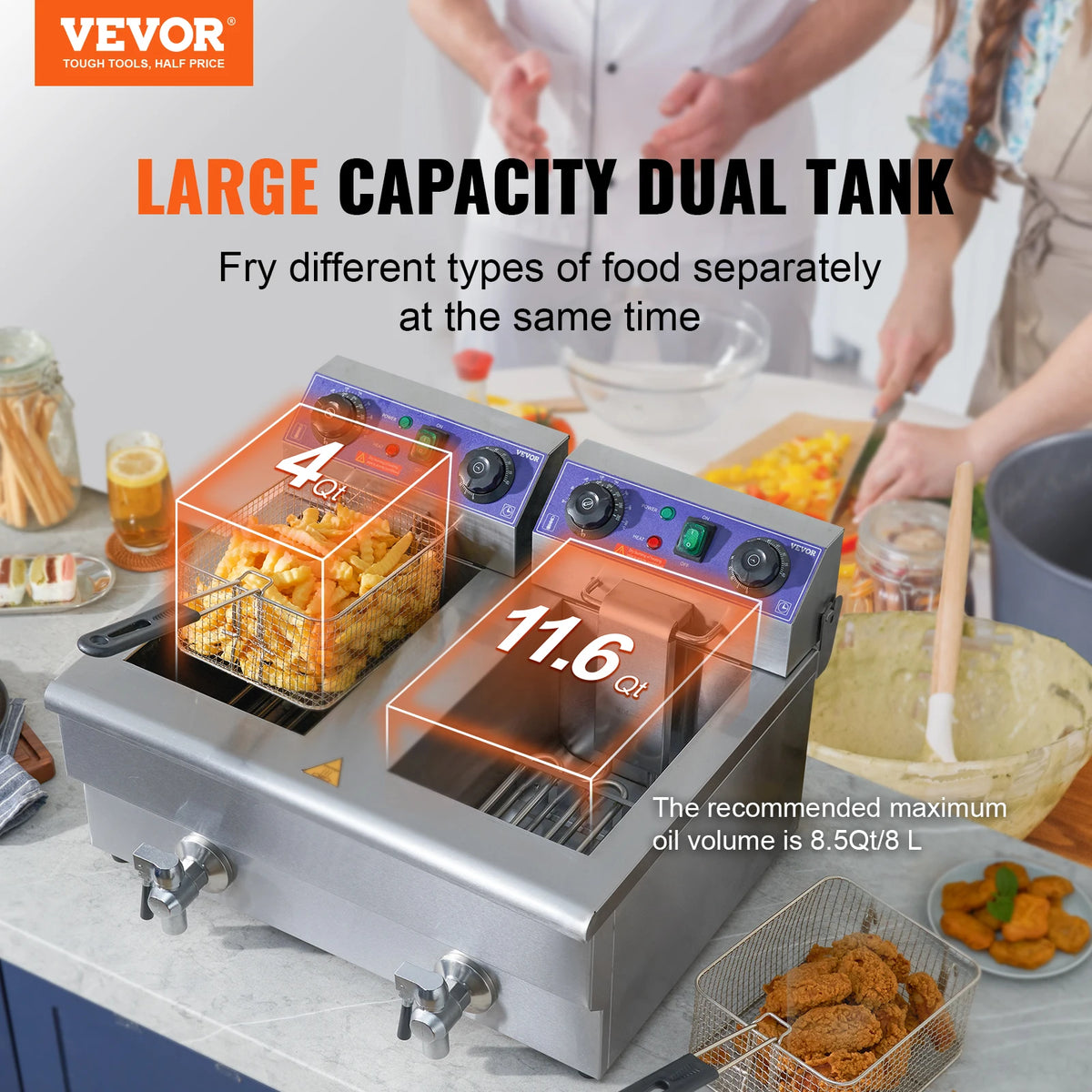SucceBuy Commercial Electric Deep Fryer With Dual Removable Tanks