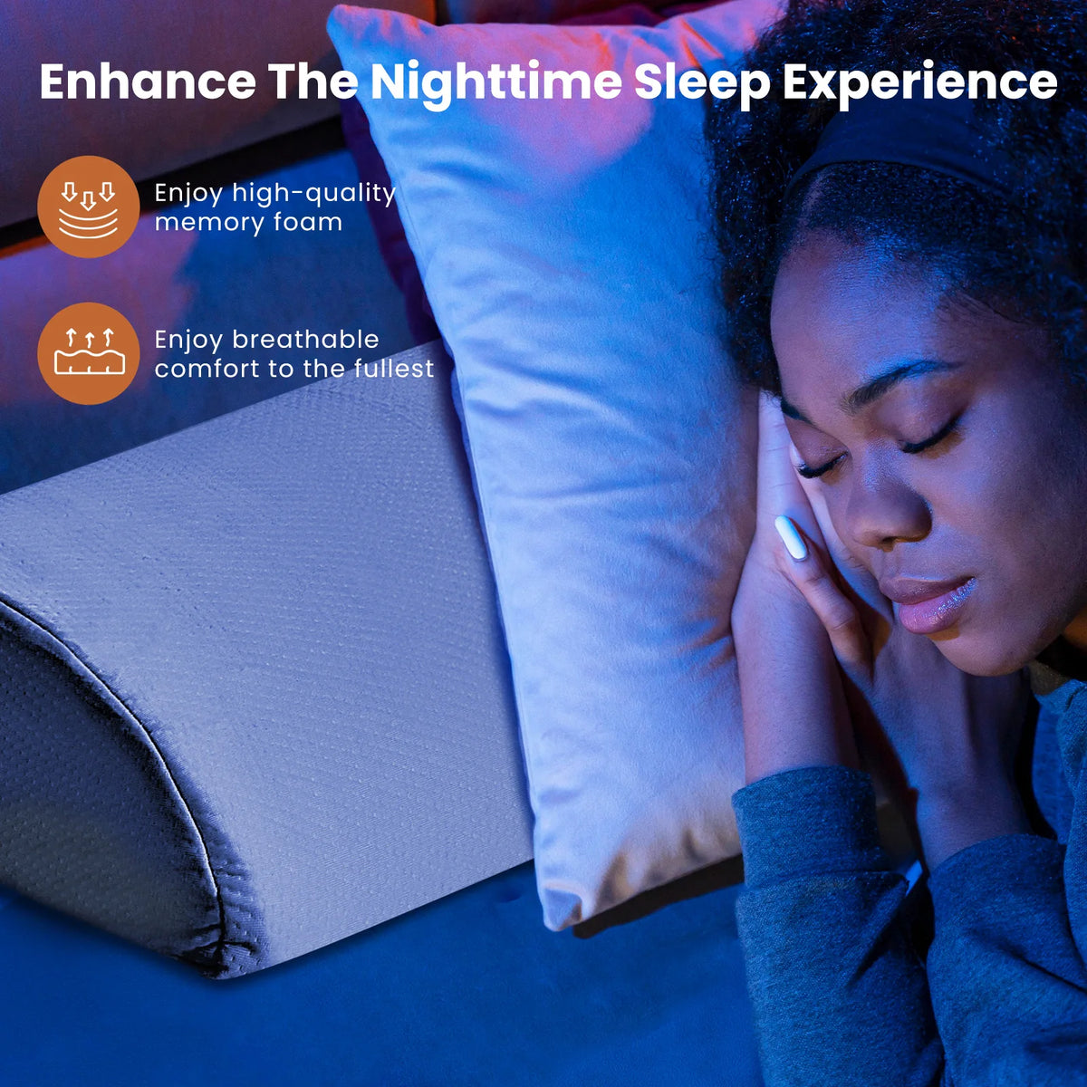 JHK Memory Foam Headboard Wedge Pillow With Ergonomic Cooling Cover