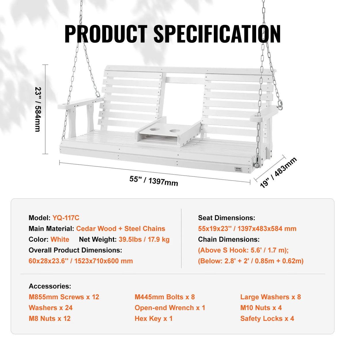 SucceBuy Wooden Porch Swing Bench for Patio and Garden Furniture
