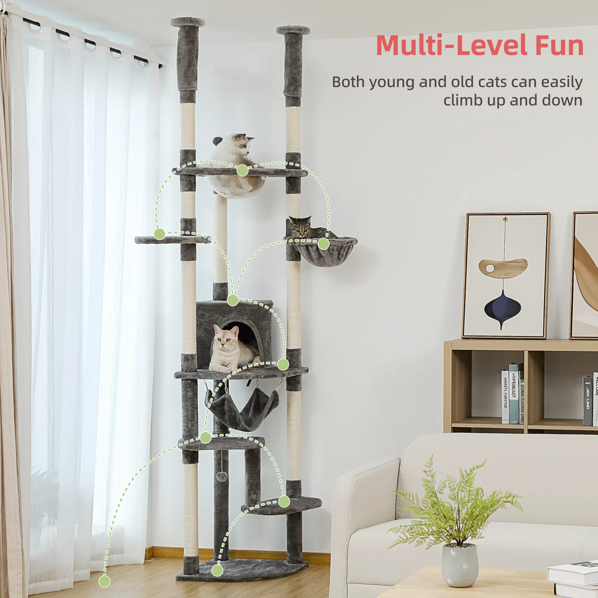 PAWZ Road Adjustable Floor To Ceiling Cat Tower With Hammock