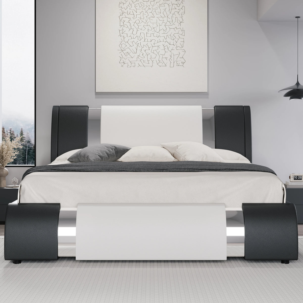 HOOMIC MODERN FAUX LEATHER BED FRAME WITH HEIGHT ADJUSTABLE HEADBOARD
