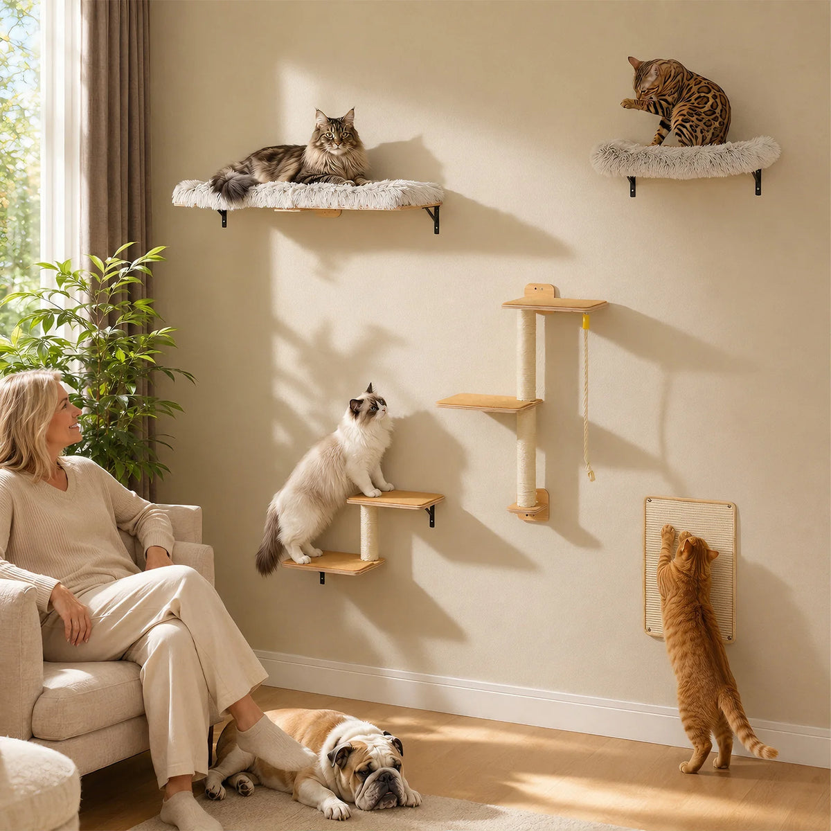 Pawz Road 5 Tier Wooden Wall Mounted Cat Climbing Shelf