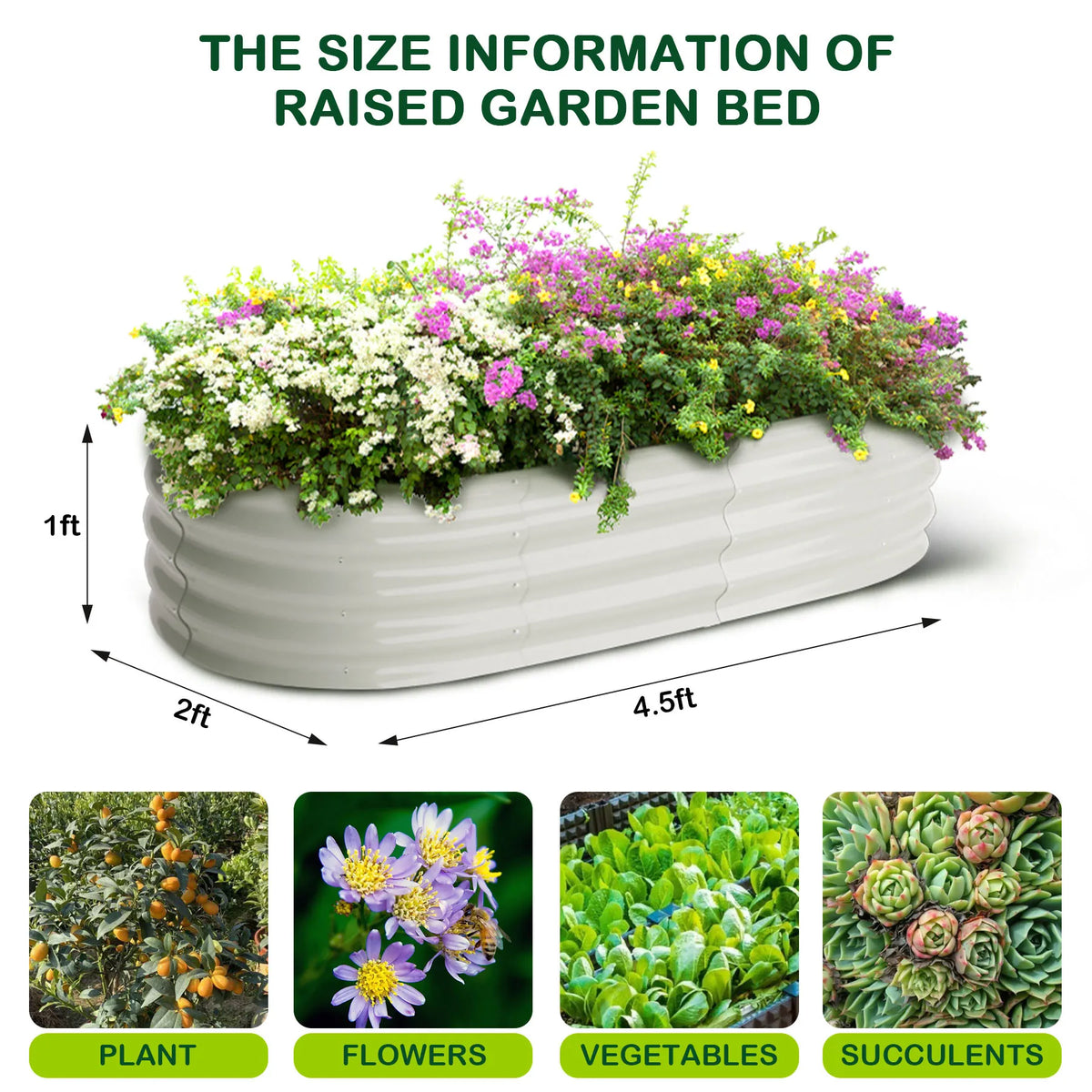 HiMISS 2 Pack Galvanized Steel Oval Raised Garden Bed Planters