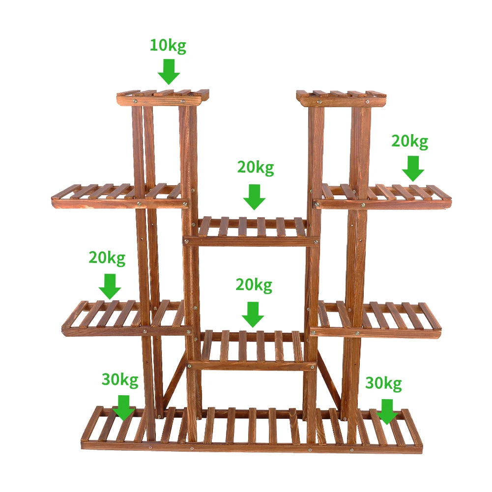 11 Tier Carbonized Wood Plant Stand Display Shelf