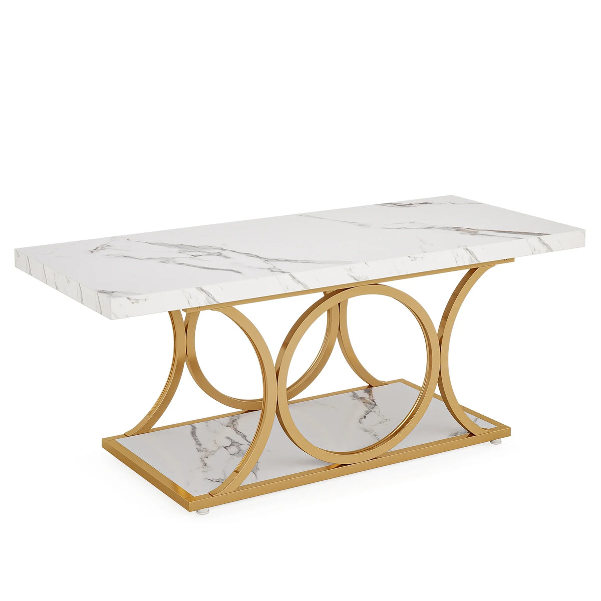 Tribesigns Modern Rectangle Coffee Table With Two Tier Shelving