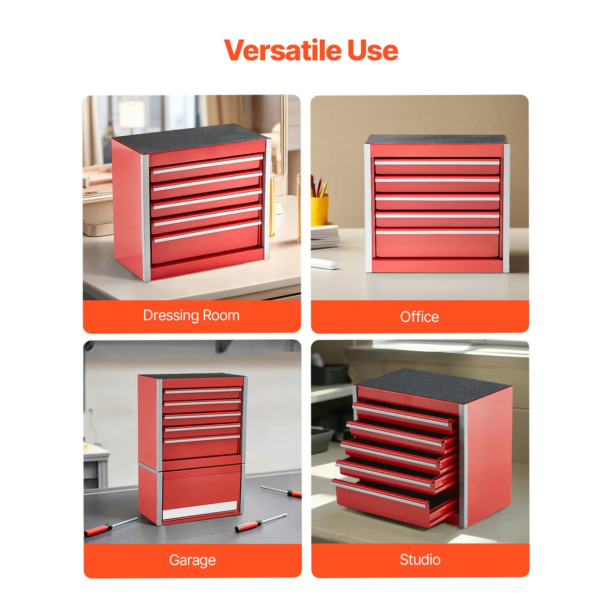 SucceBuy Portable Five Drawer Metal Tool Chest With Storage