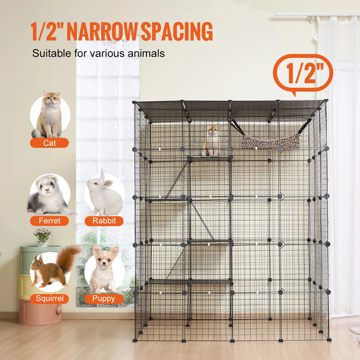 SucceBuy Multi Tier Metal Cat Cage With Hammock And Ramp