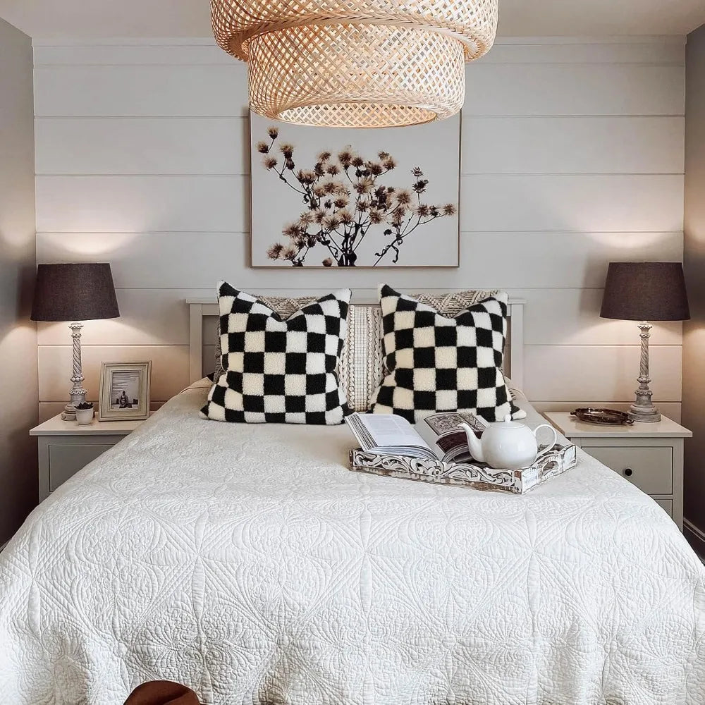 NBVCX Soft Checkerboard Faux Fur Decorative Throw Pillow Covers Set