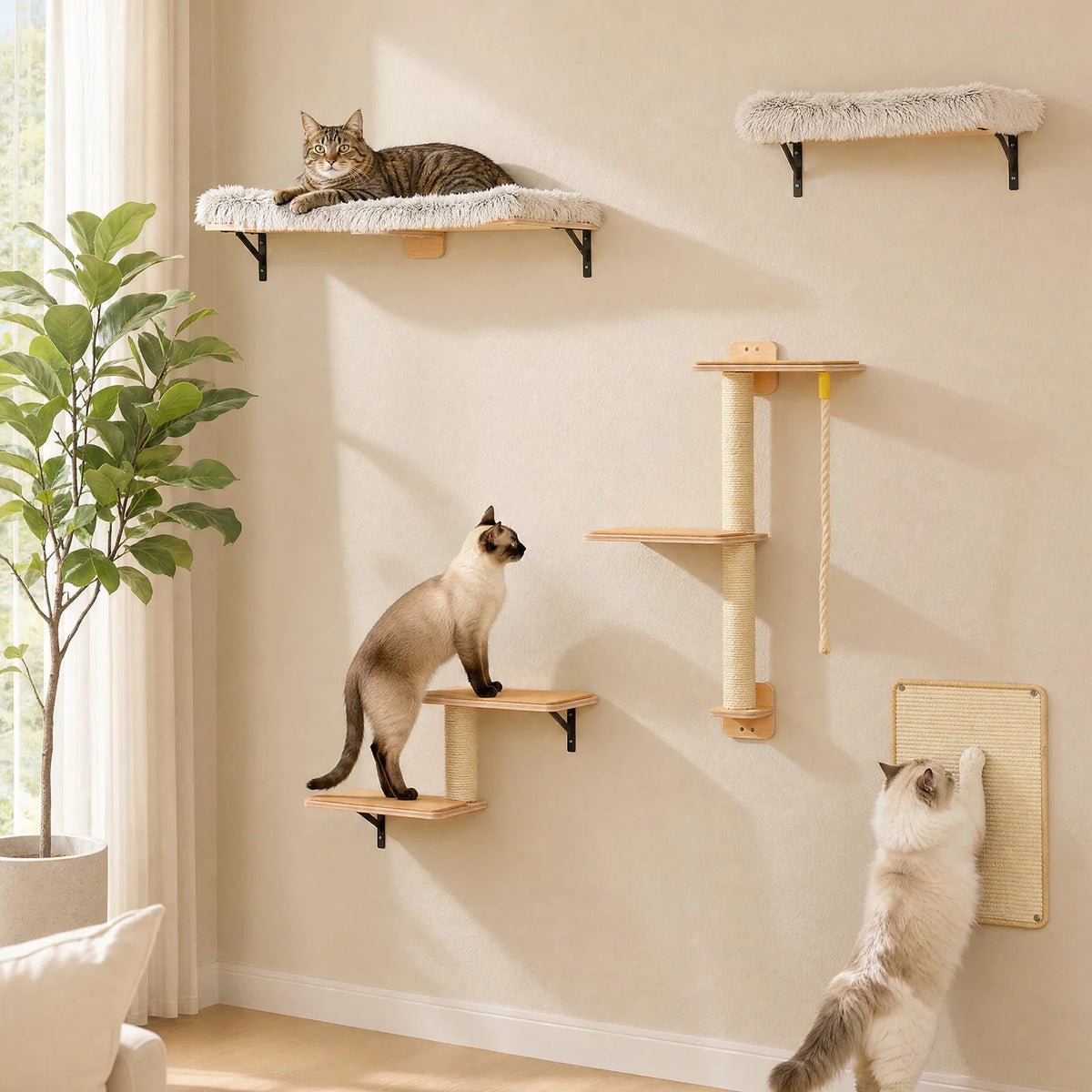 Pawz Road 5 Tier Wooden Wall Mounted Cat Climbing Shelf