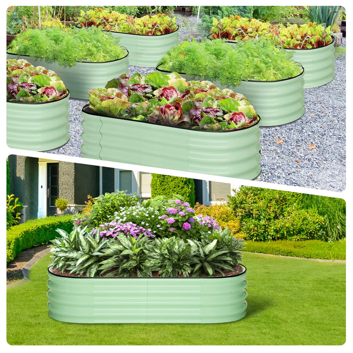 HiMISS 2 Pack Galvanized Steel Oval Raised Garden Bed Planters