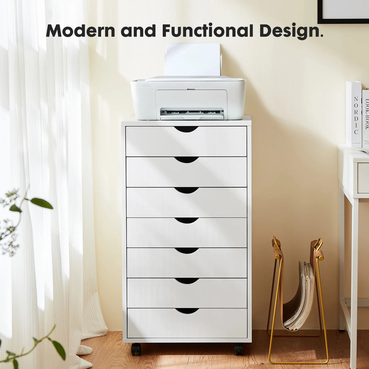 JHK 7 Drawer Wooden Mobile Filing Cabinet Desk Organizer Nightstand