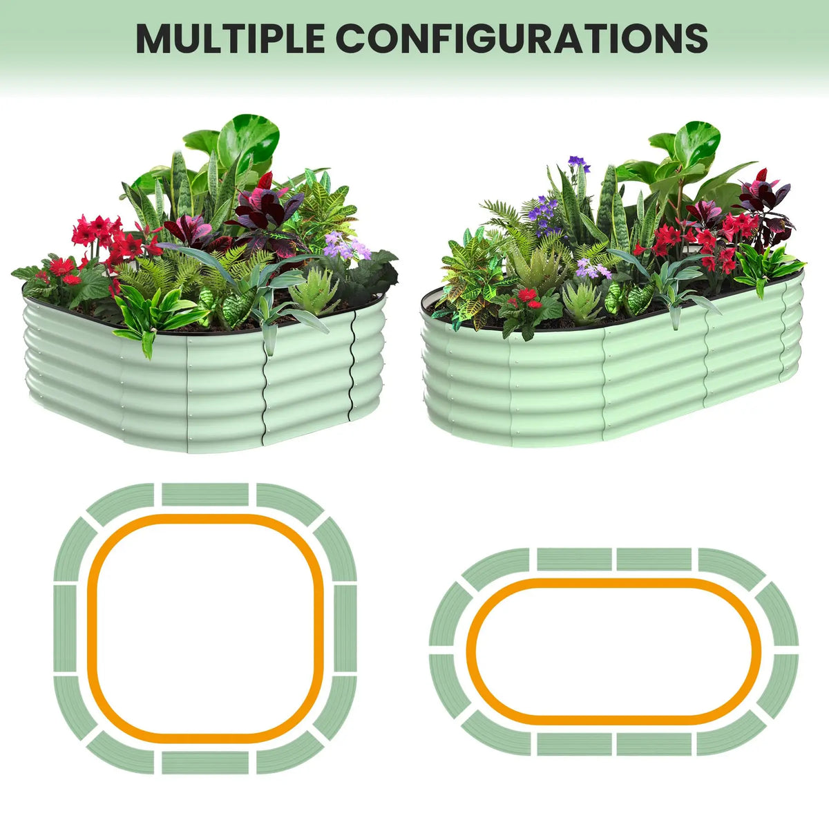 HiMISS 2 Pack Galvanized Steel Oval Raised Garden Bed Planters