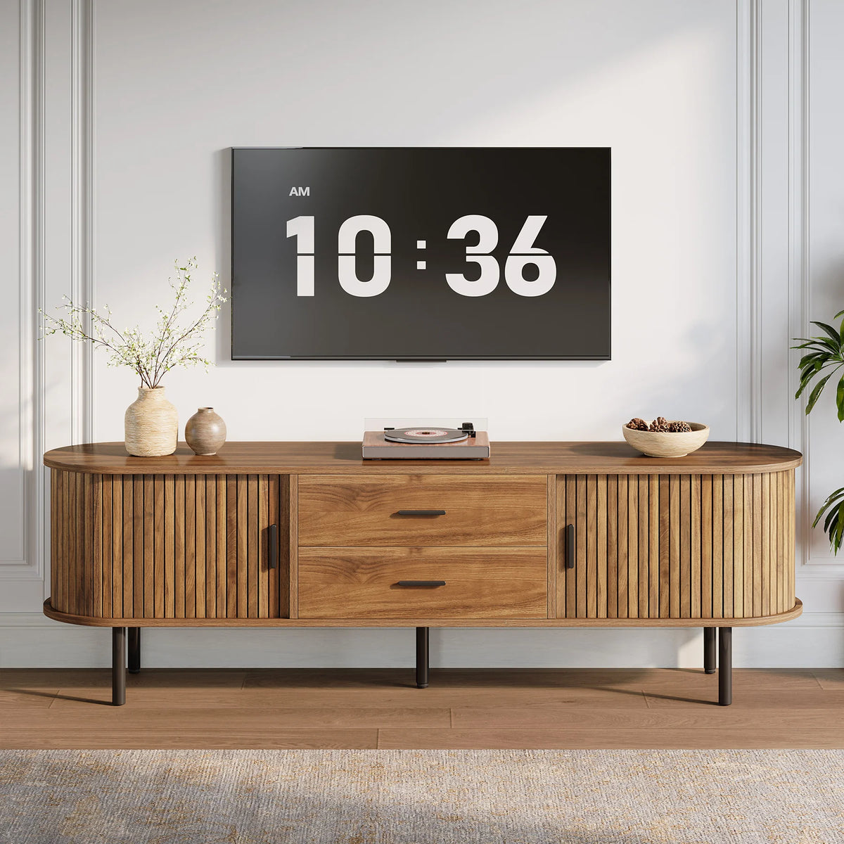 Tribesigns Mid Century Modern TV Stand With Sliding Doors
