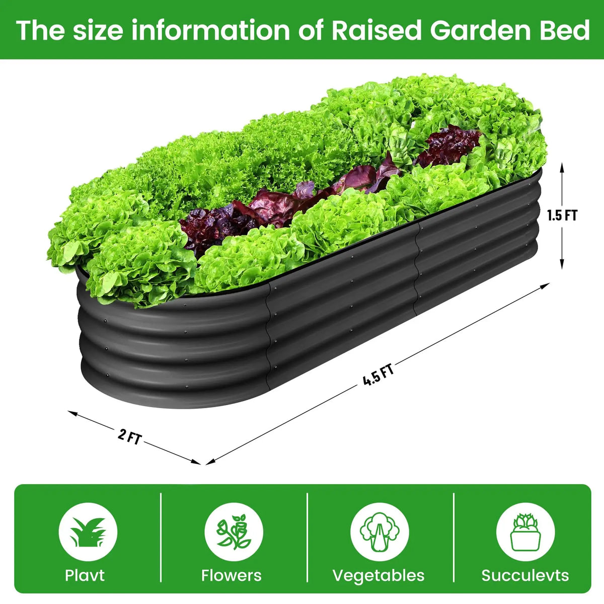 HiMISS 2 Pack Galvanized Steel Oval Raised Garden Bed Planters