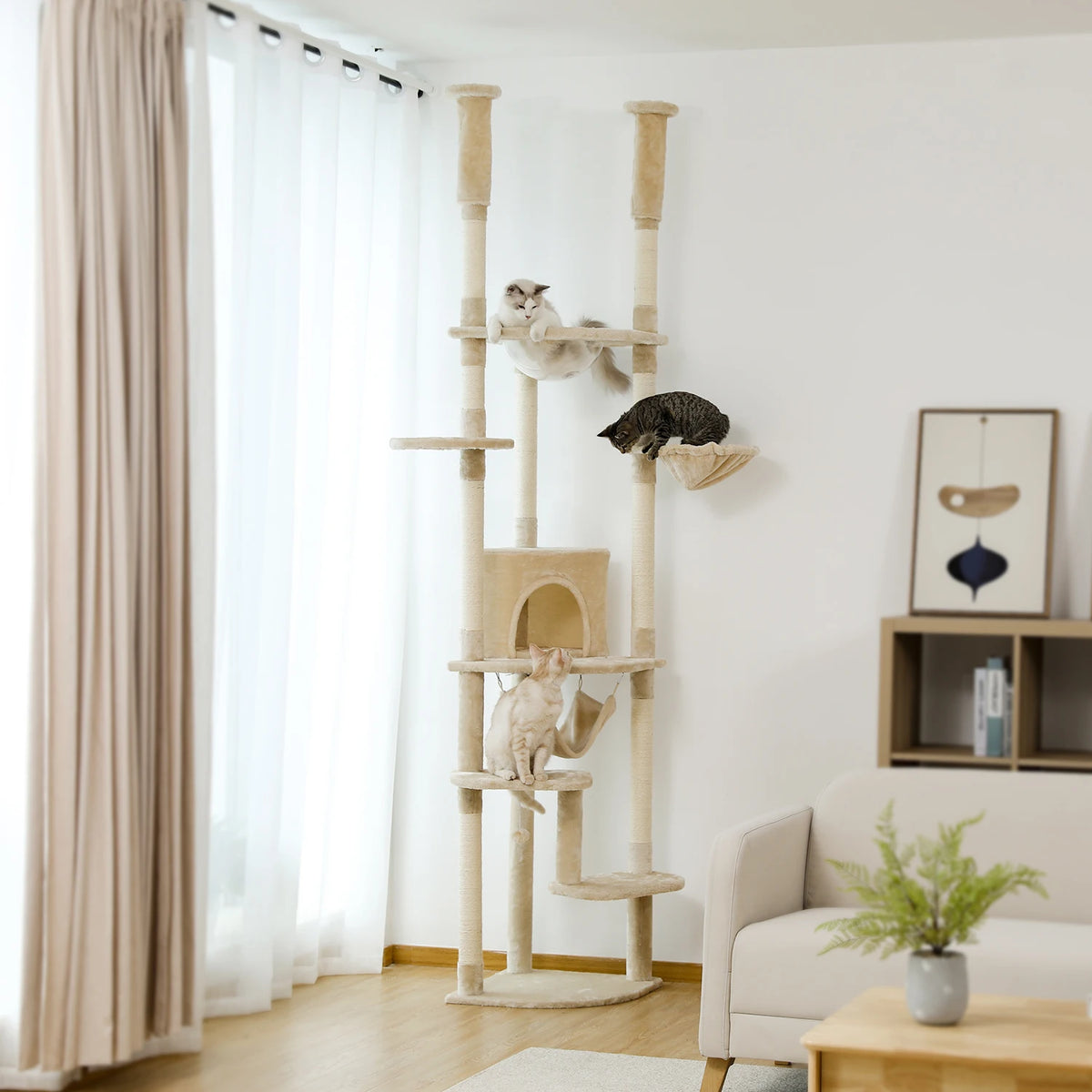 PAWZ Road Adjustable Floor To Ceiling Cat Tower With Hammock